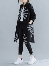 Women Lapel Loose Print Bat Sleeve Shirt